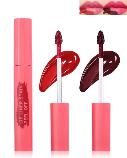 Peel off Lip Liner Stain Set, 2Pcs Waterproof Lip Tattoo Peel off Lip Tint Stain, Long Lasting Transfer-Proof Non Stick, Matte Finish High Pigmented Color Peel &amp; Reveal Lips Gloss Makeup for Women-3,4
