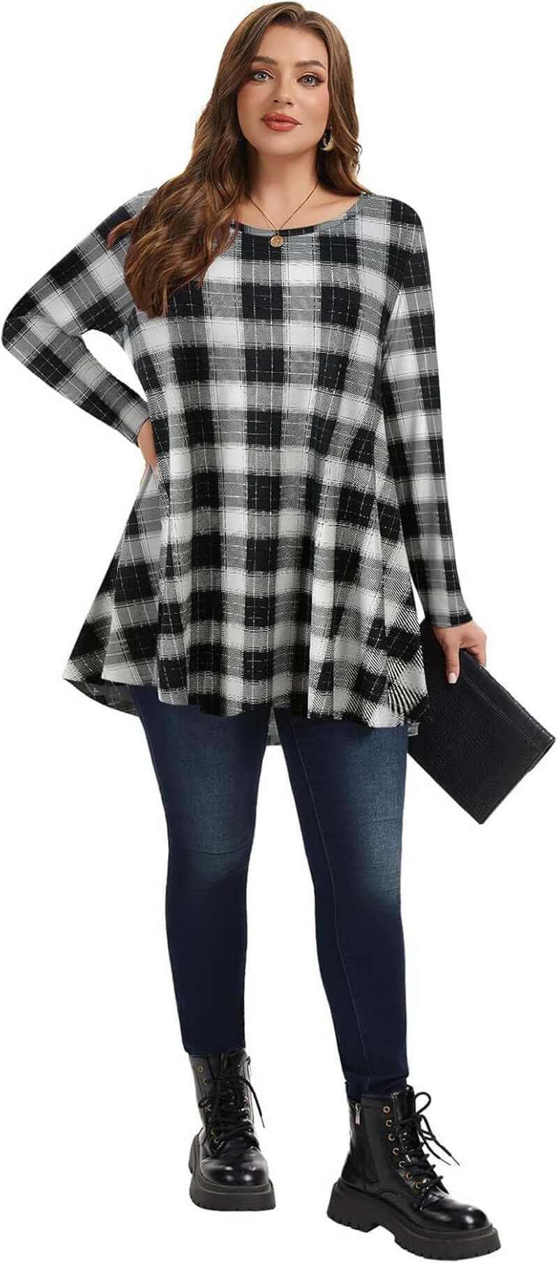 Plus Size Long Sleeve Tunic Tops for Women - Flowing Loose Fit Shirts Ideal for Leggings