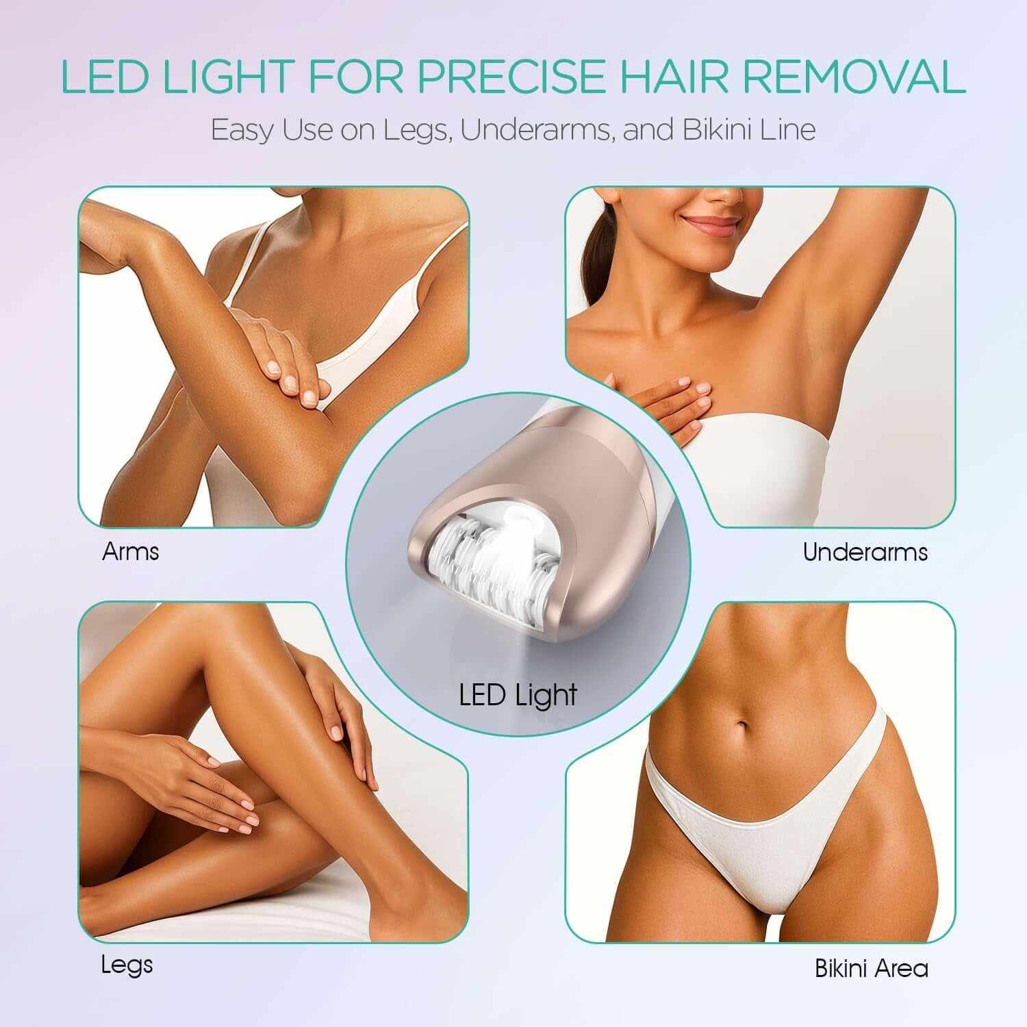 Epilator for Women, 3 in 1 Epilator Hair Removal for Women, Epilators Hair Remover for Leg Arm with 30 Tweezers, Rechargeable &amp; Cordless Electric Lady Shaver &amp; Trimmer BM300 (Champagne Gold)