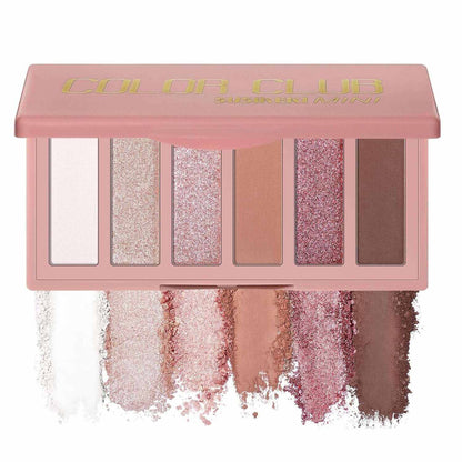 6 Colors Mini Eyeshadow Makeup Palette Blush-Colored Neutral Tone Eye Shadow Matte &amp; Shimmer Nude Make up Pallet with Mirror Blendable Highly Pigmented Travel Size Gift Kit 03