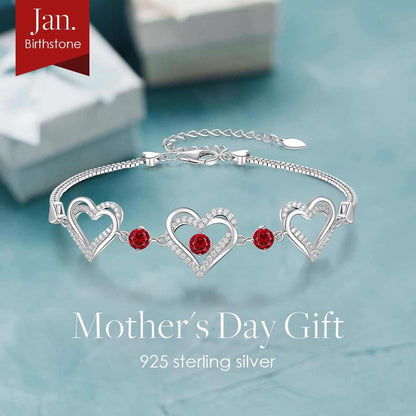 Forever Love Heart Charm Link Bracelet for Women, 925 Sterling Silver Birthstone Bracelet Mother&