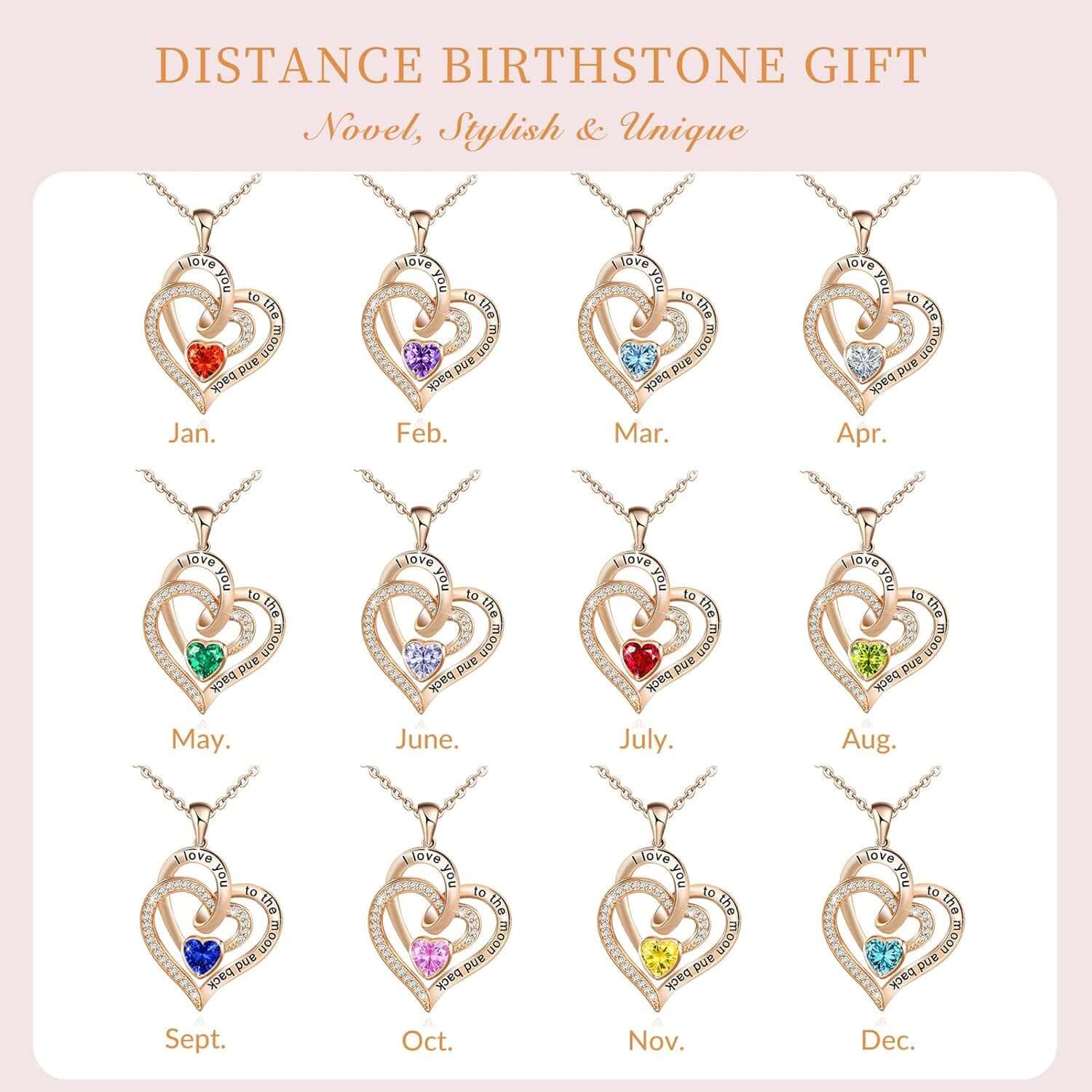 Heart Necklace for Women 925 Sterling Sliver Birthstone Heart Jewelry I Love You to the Moon and Back Necklaces for Mother Girlfriend Wife with Jewelry Gift Box