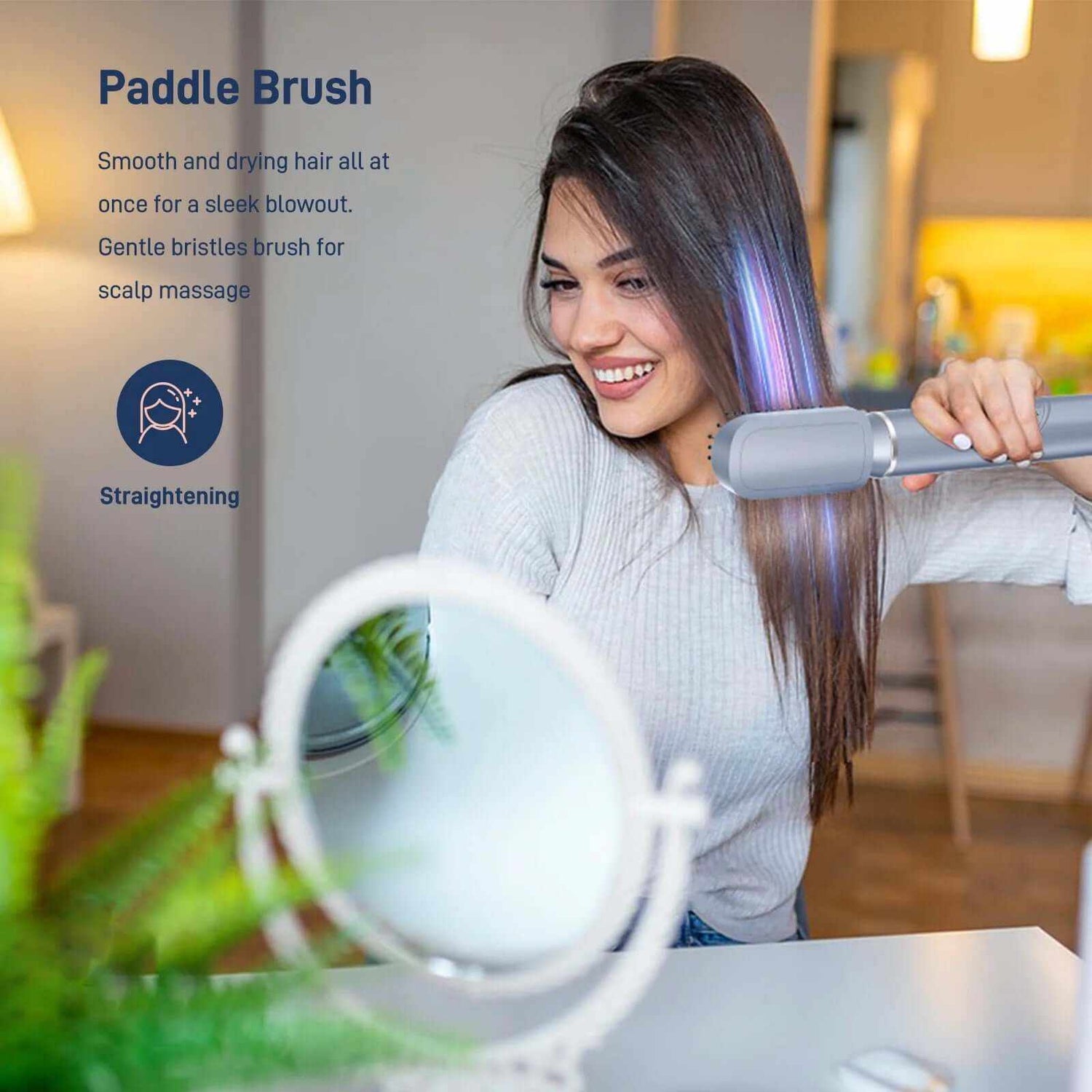 5-In-1 Hair Styler, Air Styling &amp; Drying System, Powerful Hair Dryer Brush &amp; Multi-Styler with Auto-Wrap Curlers, Oval Brush, Hair Straightener, Portable Package, Blue