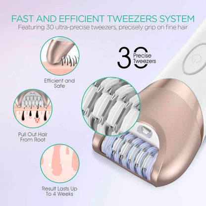 Epilator for Women, 3 in 1 Epilator Hair Removal for Women, Epilators Hair Remover for Leg Arm with 30 Tweezers, Rechargeable &amp; Cordless Electric Lady Shaver &amp; Trimmer BM300 (Champagne Gold)