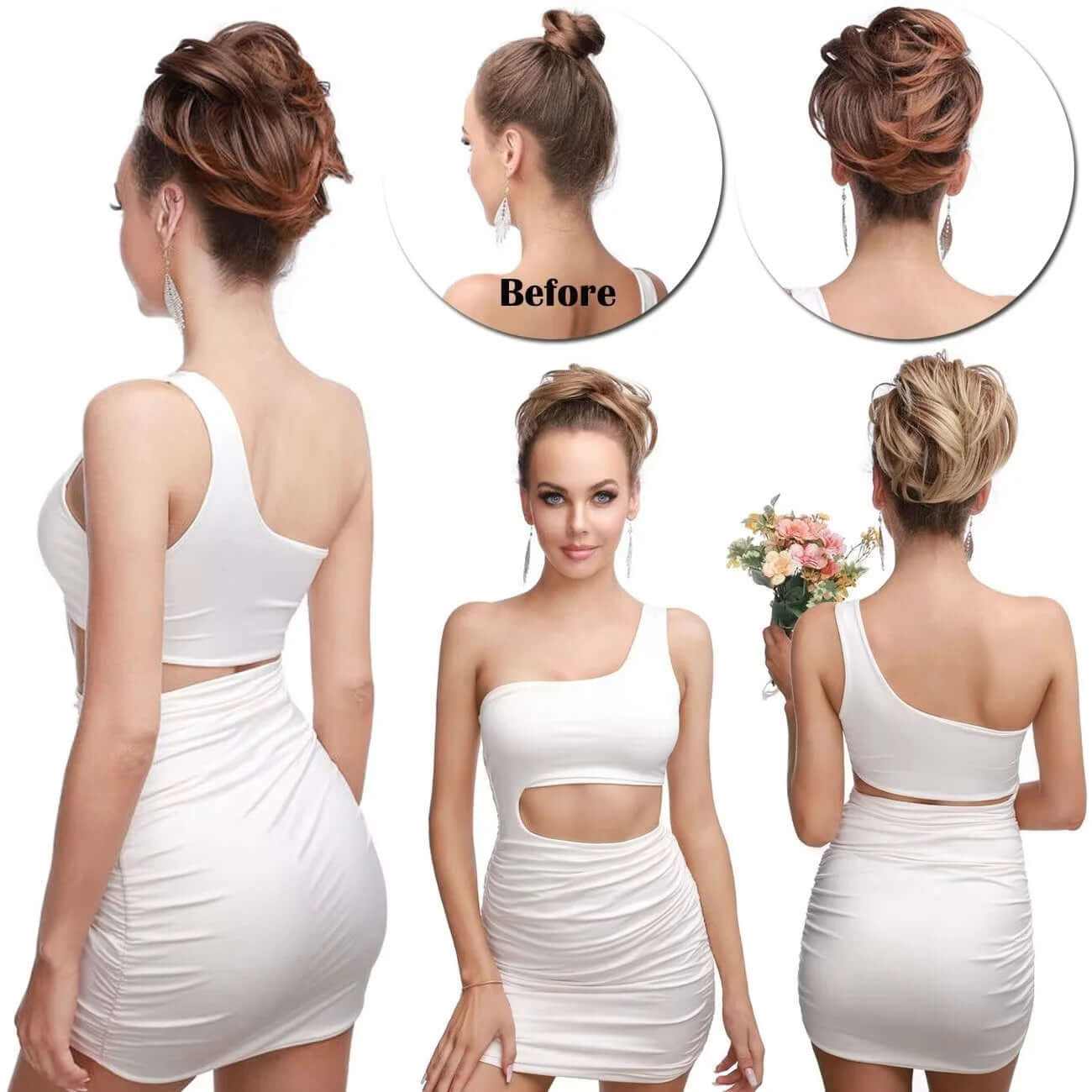 Tousled Updo Messy Bun Hair Piece Hair Extension Ponytail with Elastic Rubber Band Updo Extensions Hairpiece Synthetic Ponytail Extensions Scrunchies for Women.