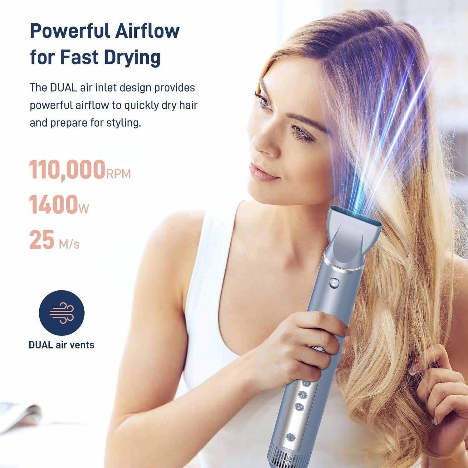 5-In-1 Hair Styler, Air Styling &amp; Drying System, Powerful Hair Dryer Brush &amp; Multi-Styler with Auto-Wrap Curlers, Oval Brush, Hair Straightener, Portable Package, Blue