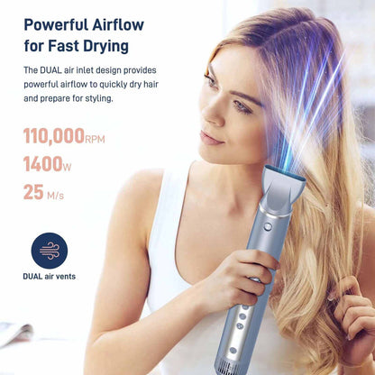 5-In-1 Hair Styler, Air Styling &amp; Drying System, Powerful Hair Dryer Brush &amp; Multi-Styler with Auto-Wrap Curlers, Oval Brush, Hair Straightener, Portable Package, Blue