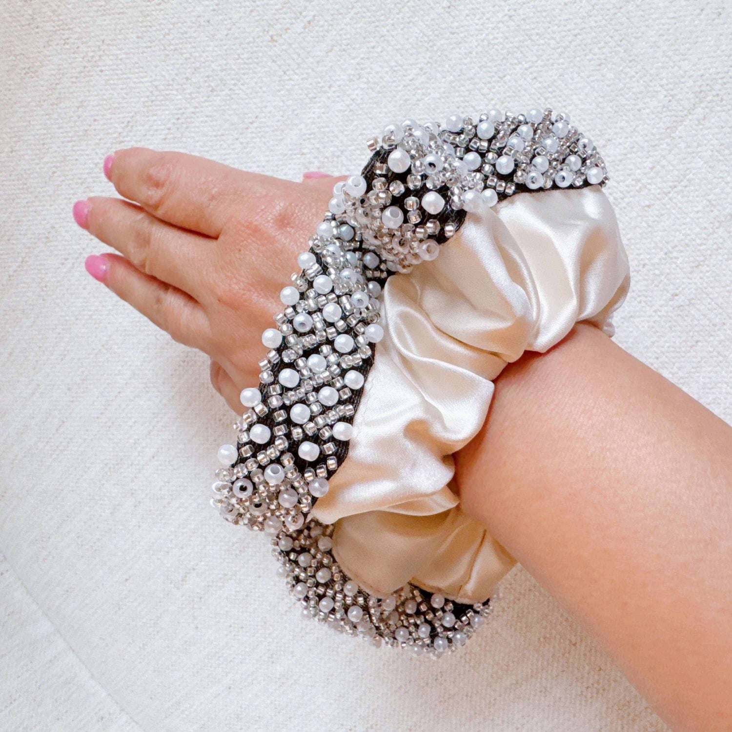 Pearls and Beads Satin Hair Scrunch