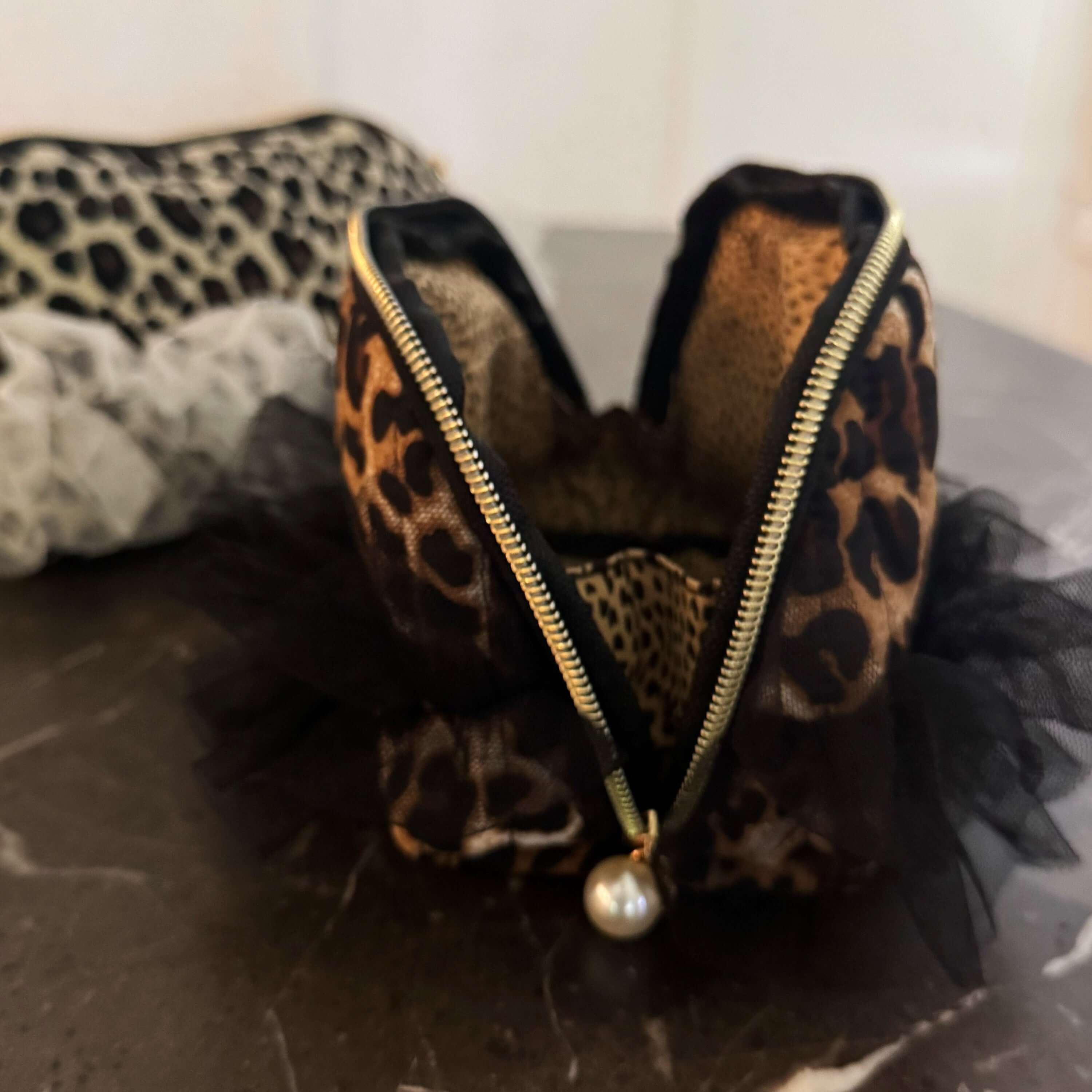Tulle Laced Leopard Cosmetic Case – Sassy &amp; Feminine Pouch for Makeup, Travel, or Everyday Use