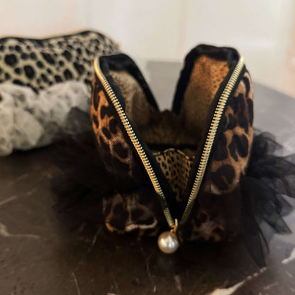 Tulle Laced Leopard Cosmetic Case – Sassy &amp; Feminine Pouch for Makeup, Travel, or Everyday Use