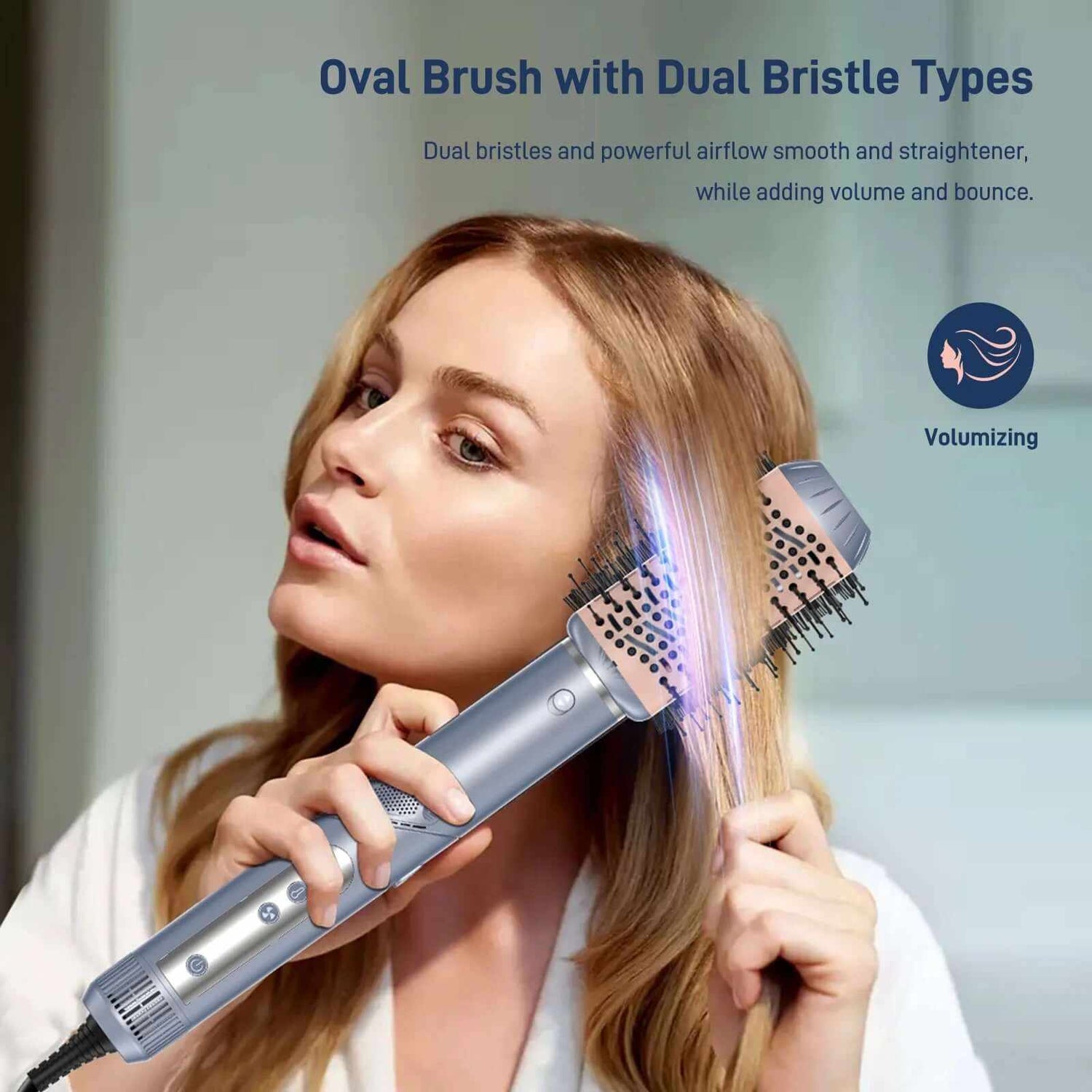 5-In-1 Hair Styler, Air Styling &amp; Drying System, Powerful Hair Dryer Brush &amp; Multi-Styler with Auto-Wrap Curlers, Oval Brush, Hair Straightener, Portable Package, Blue