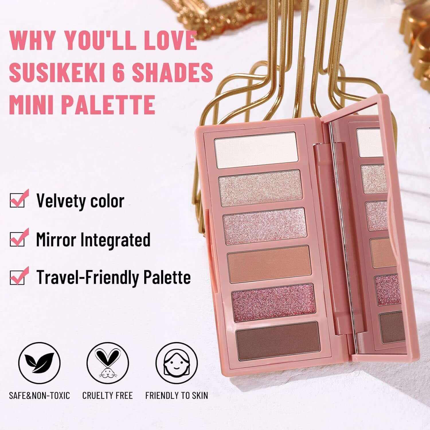 6 Colors Mini Eyeshadow Makeup Palette Blush-Colored Neutral Tone Eye Shadow Matte &amp; Shimmer Nude Make up Pallet with Mirror Blendable Highly Pigmented Travel Size Gift Kit 03