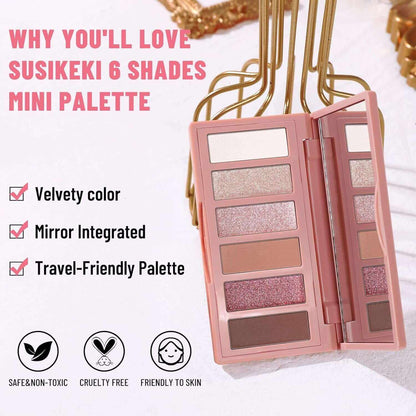 6 Colors Mini Eyeshadow Makeup Palette Blush-Colored Neutral Tone Eye Shadow Matte &amp; Shimmer Nude Make up Pallet with Mirror Blendable Highly Pigmented Travel Size Gift Kit 03