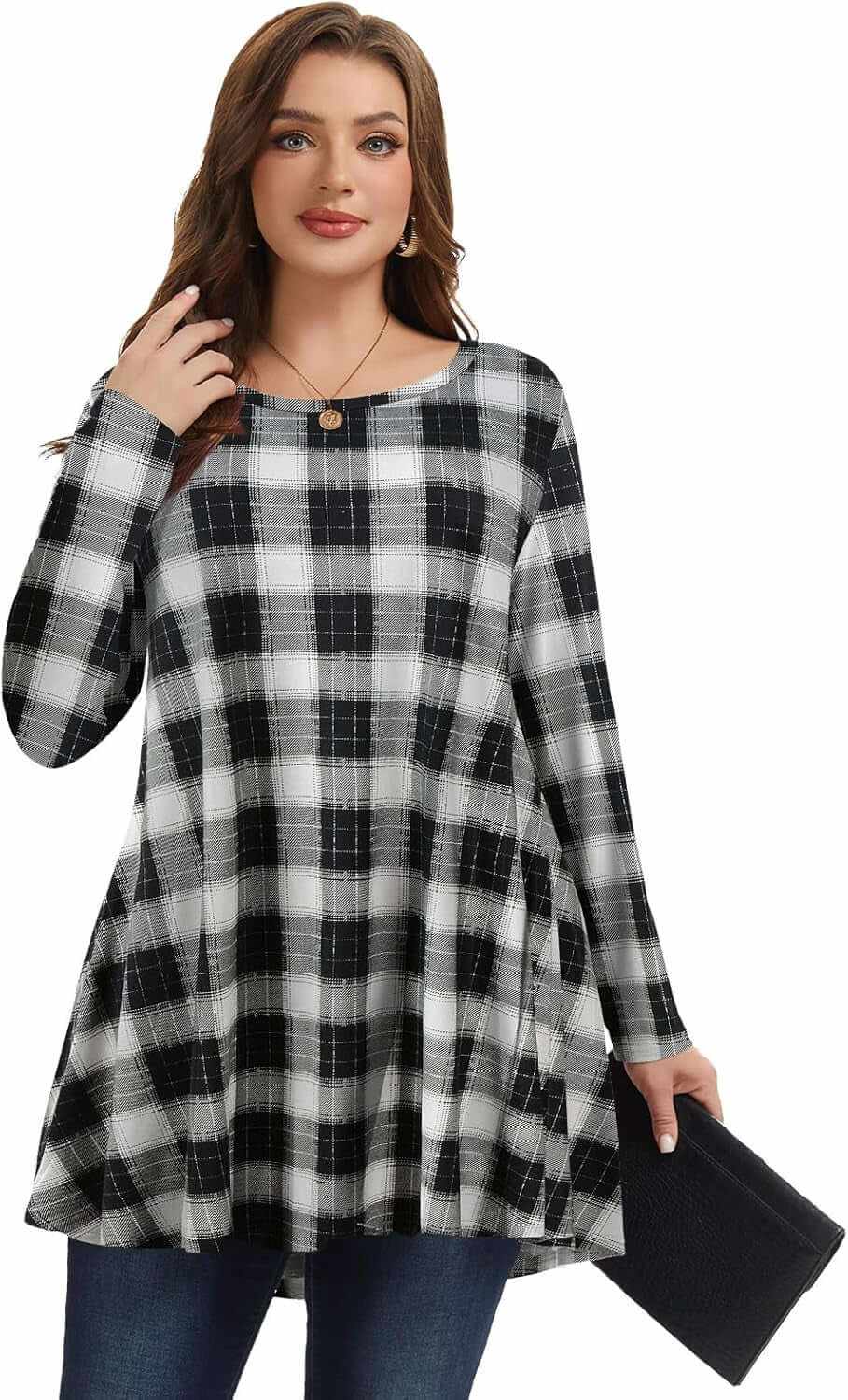 Plus Size Long Sleeve Tunic Tops for Women - Flowing Loose Fit Shirts Ideal for Leggings