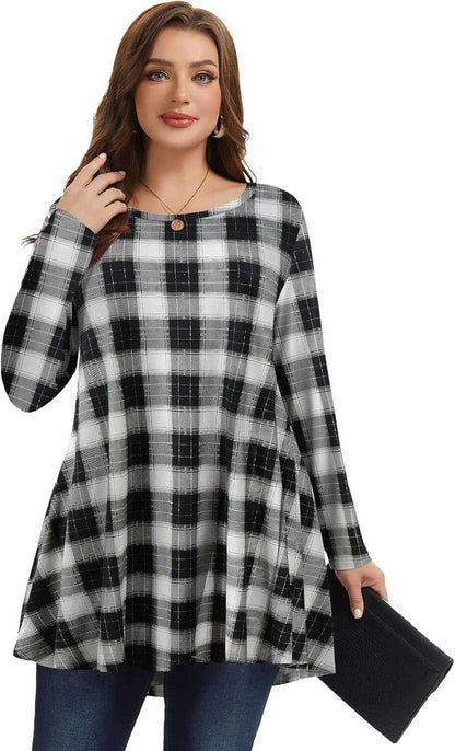 Plus Size Long Sleeve Tunic Tops for Women - Flowing Loose Fit Shirts Ideal for Leggings