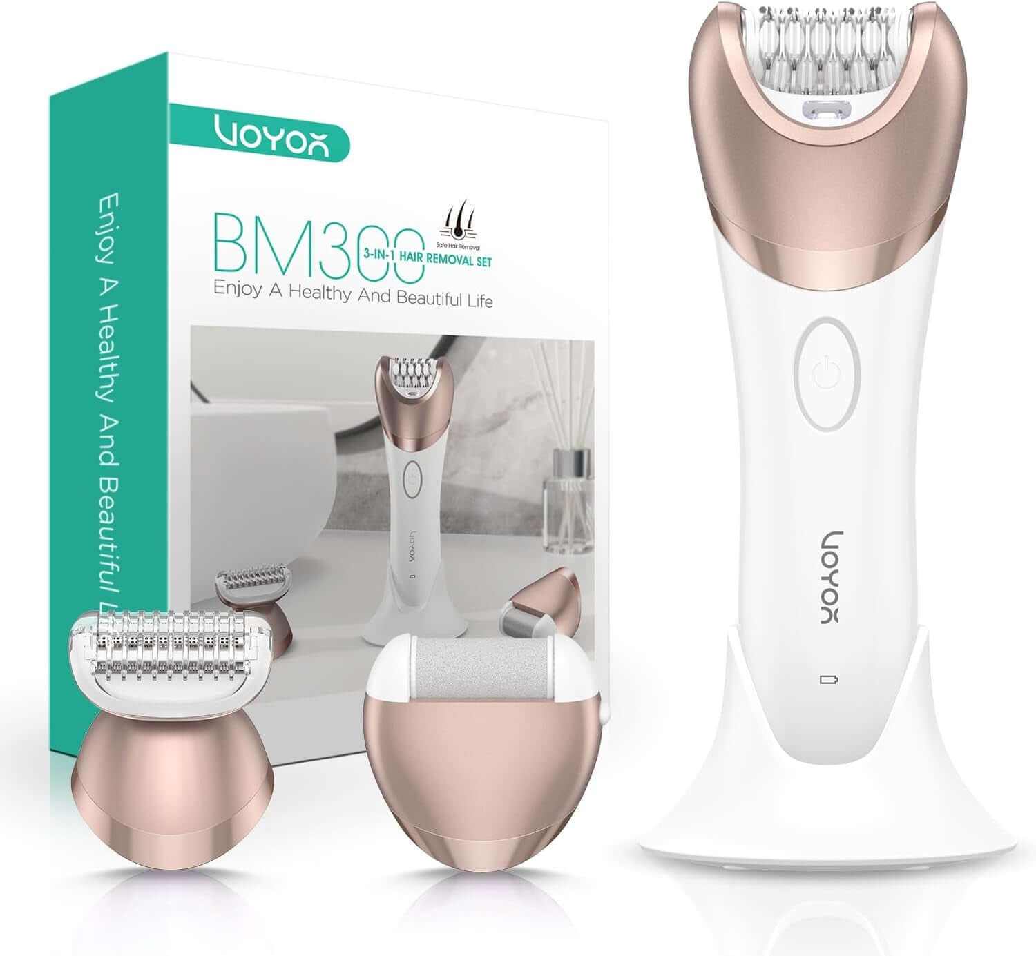 Epilator for Women, 3 in 1 Epilator Hair Removal for Women, Epilators Hair Remover for Leg Arm with 30 Tweezers, Rechargeable &amp; Cordless Electric Lady Shaver &amp; Trimmer BM300 (Champagne Gold)