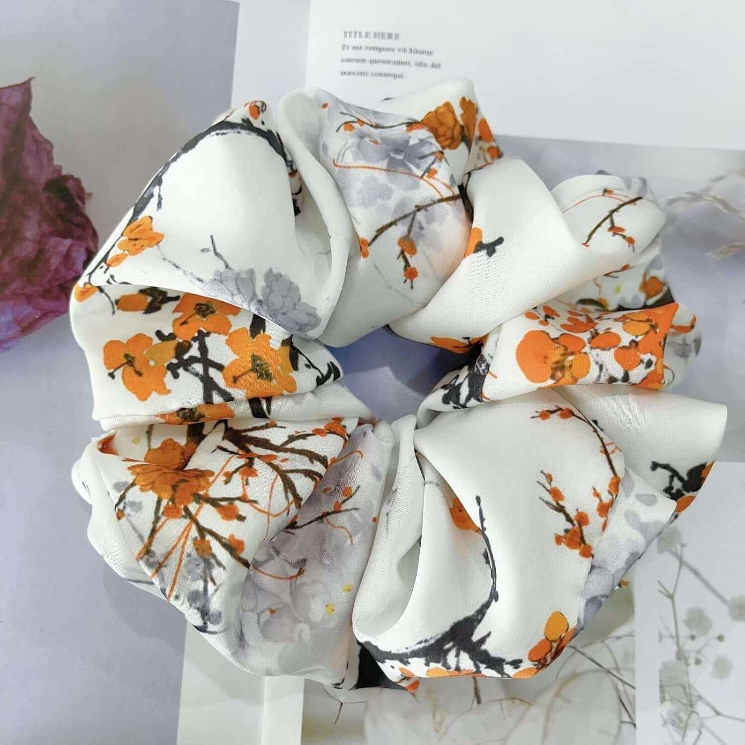 Large Satin Scrunchies XL Silk Oversized Scrunchie for Thick Long Hair Scrunchy Bobbles Hair Ties Jumbo for Women Girls (PAINTING)