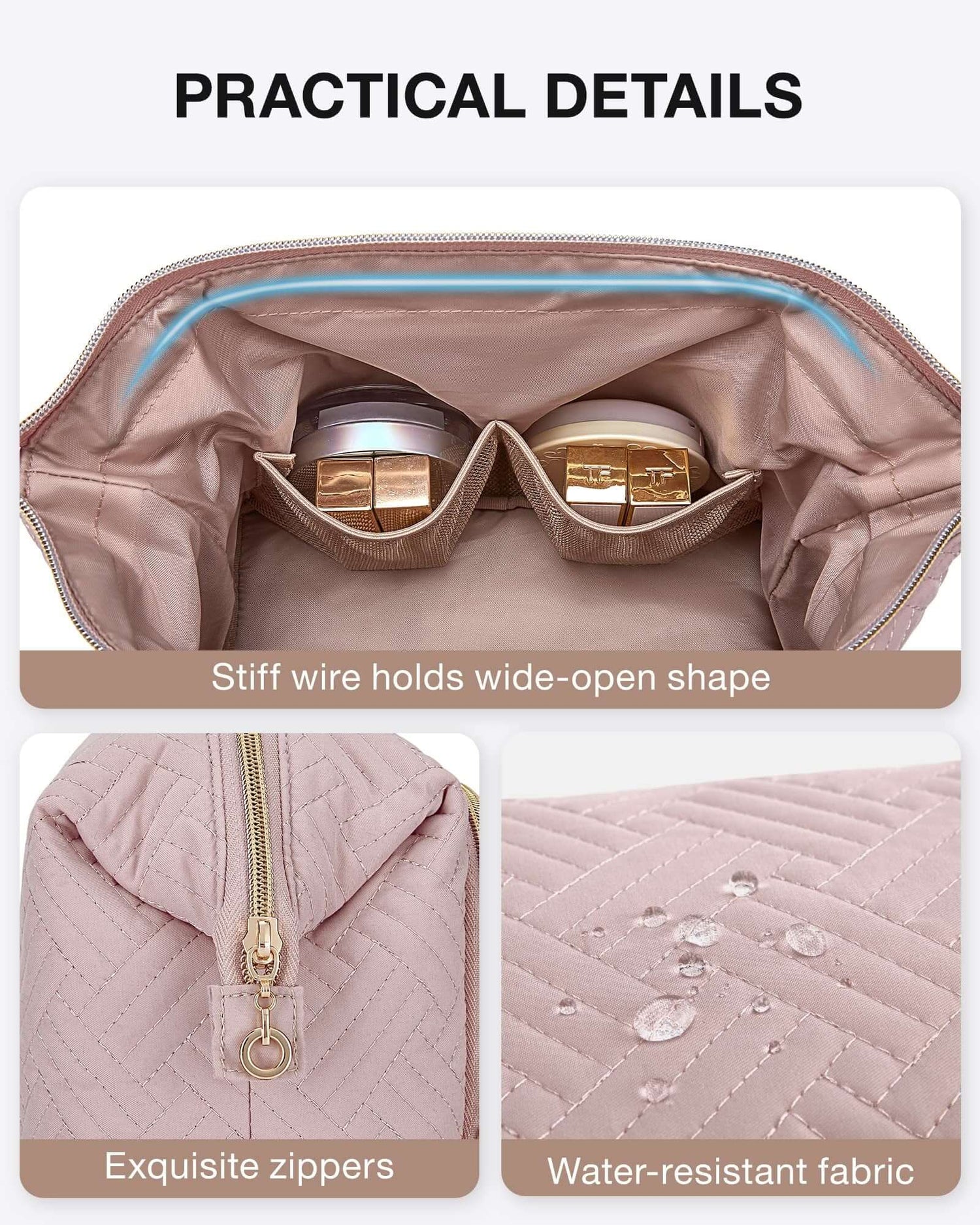 Makeup Bag Cosmetic Pouch, Large Capacity Toiletry Bag Travel Organizer Case for Lipsticks Electonic Accessories, Waterproof Portable, Multifunction, Pink