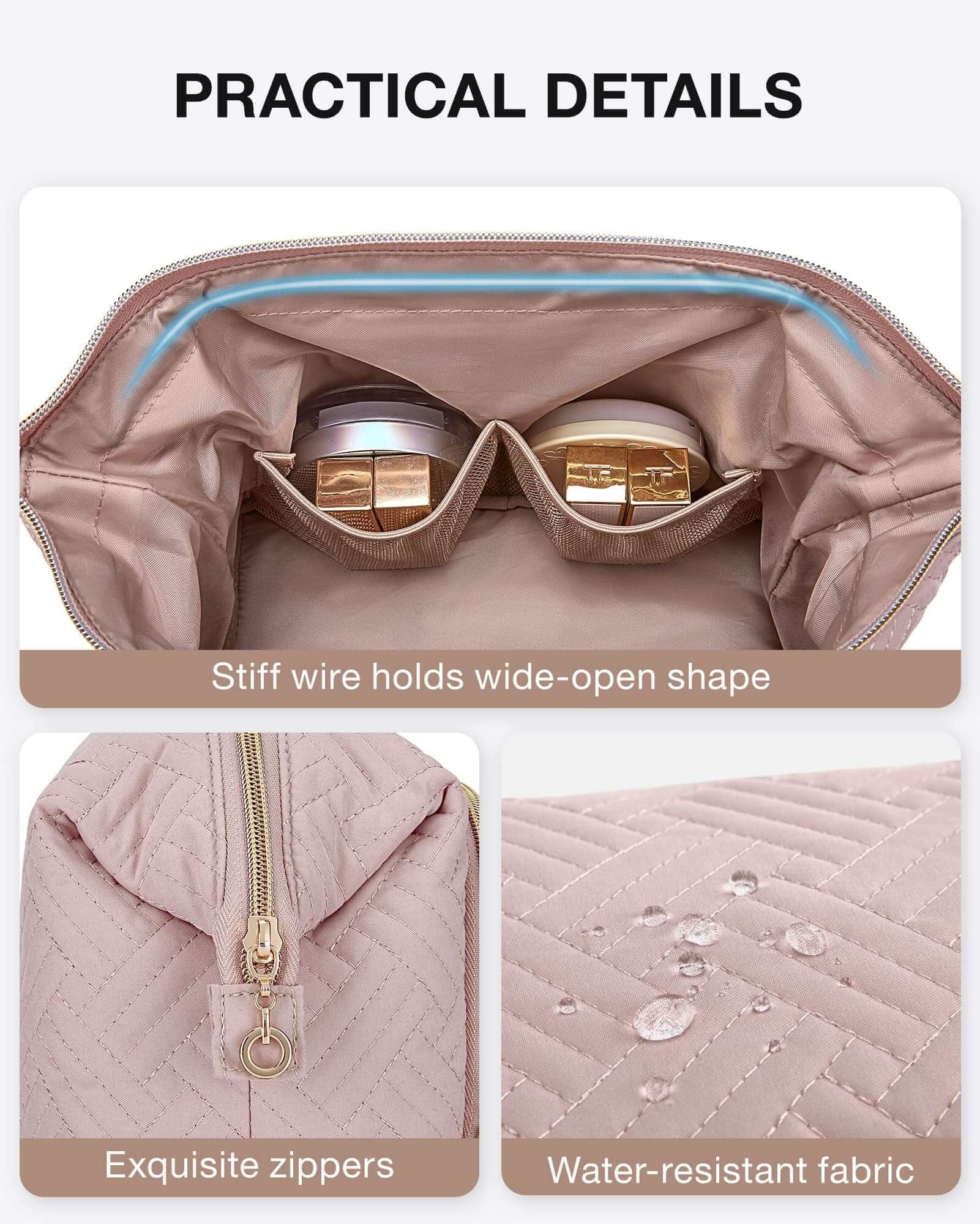 Makeup Bag Cosmetic Pouch, Large Capacity Toiletry Bag Travel Organizer Case for Lipsticks Electonic Accessories, Waterproof Portable, Multifunction, Pink