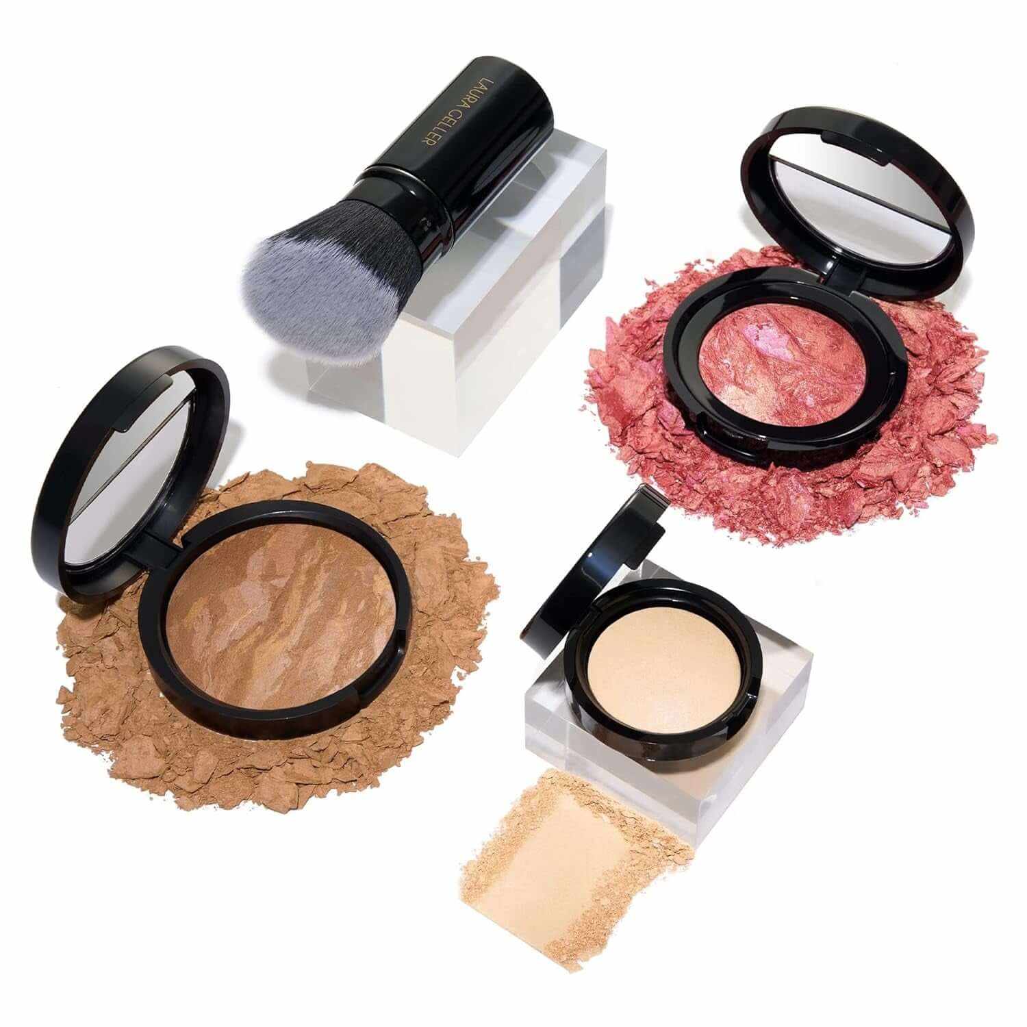 Daily Routine Kit (4 PC): Baked Balance-N-Brighten Foundation, Sand + Retractable Kabuki Brush + Blush-N-Brighten, Tropic Hues + Original Baked Highlighter, French Vanilla