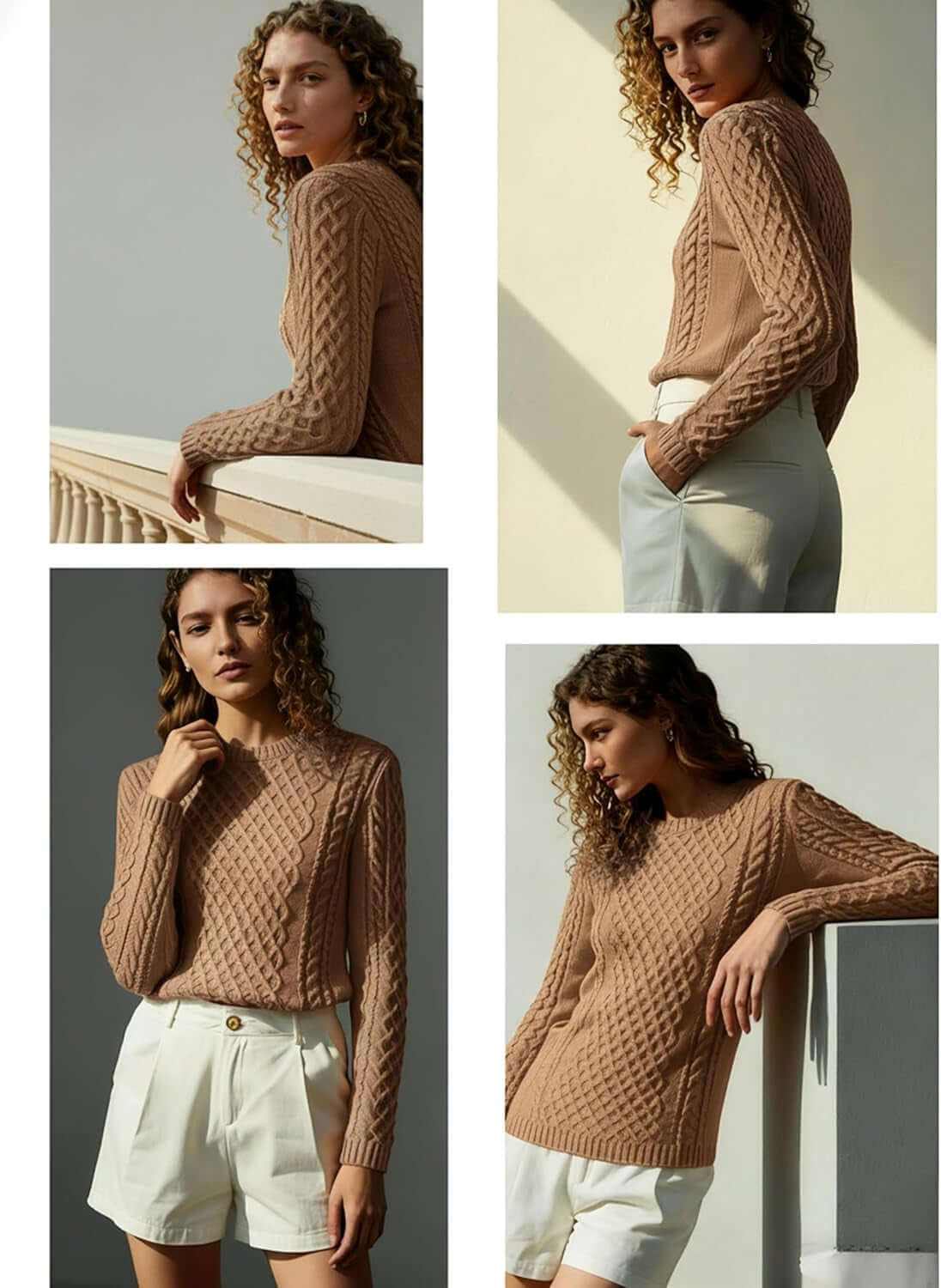 Women Crew Neck Knit Stretchable Elasticity Long Sleeve Sweater Jumper Pullover