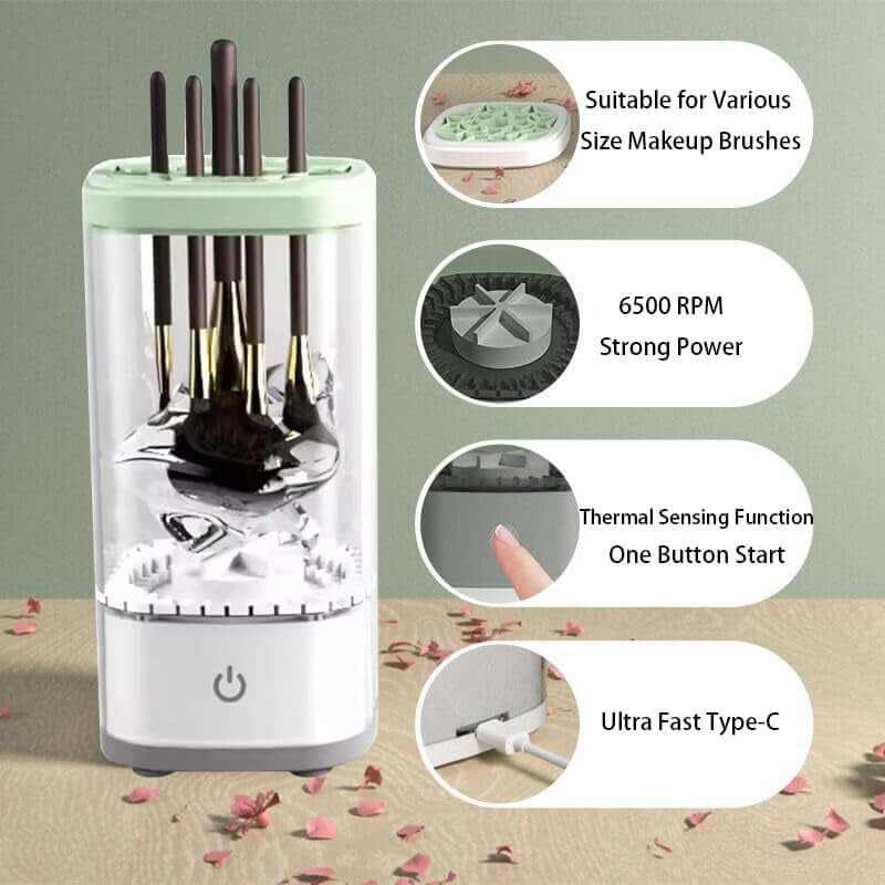 Electric Makeup Brush Cleaner Machine Ultra Fast Type-C Make up Brush Washer Automatic Energy Saving Brush Deep Cleanser Tool Quick Efficient Clean and Dry Ultra for All Size Makeup Brush