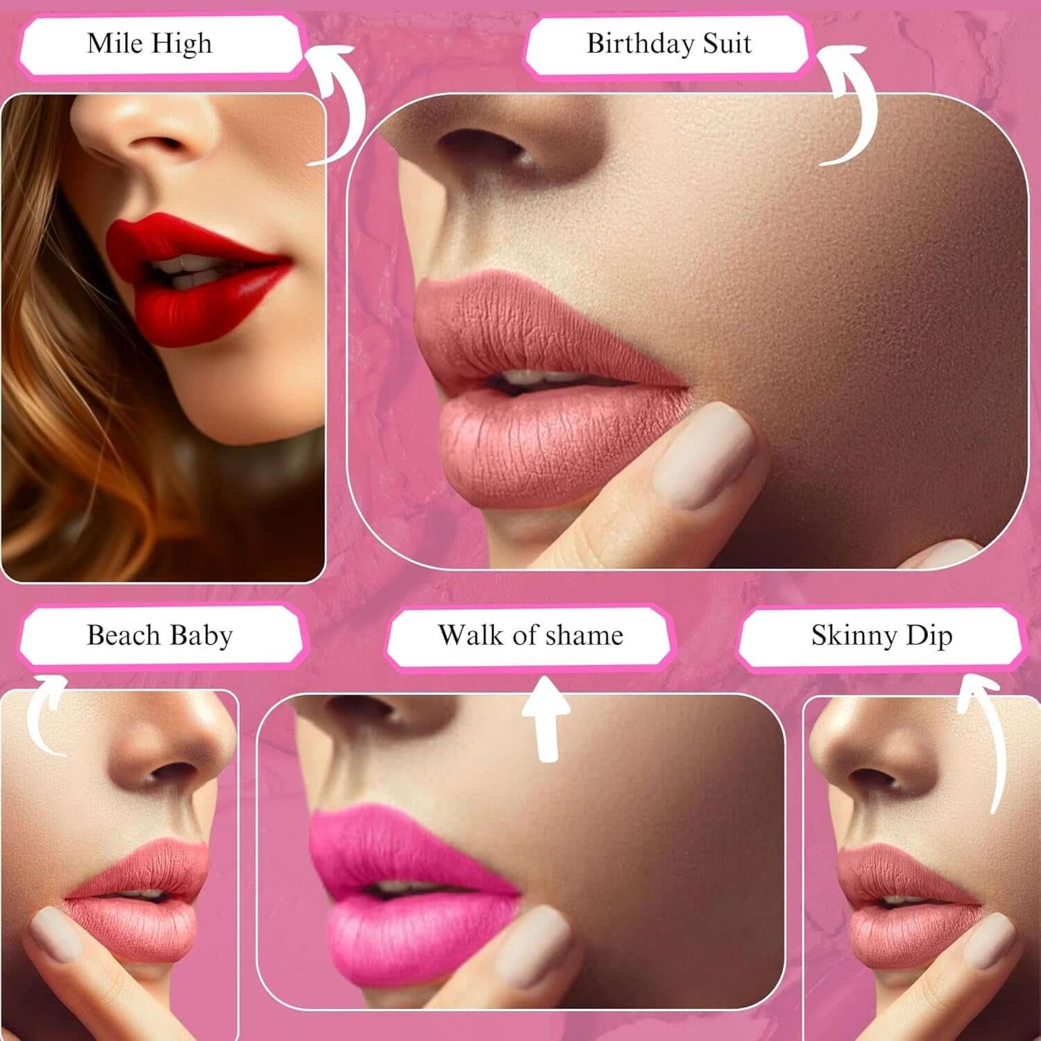 Lipstick for Women Fashion Week Lipstick Collection Refillable Perfect Red Lipstick, Hot Pink, Nude, Light Pink &amp; Coral Organic, Vegan, Gluten-Free Lipstick Long Lasting (Pack of 5)
