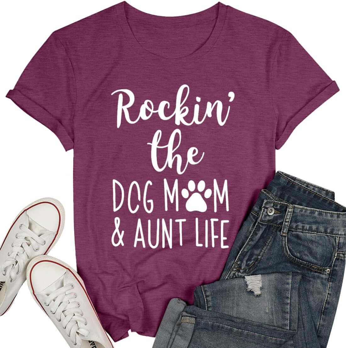 Women’s Funny Dog Mom Graphic T-Shirt - Paw Print Design for Dog Lovers - Short Sleeve Top