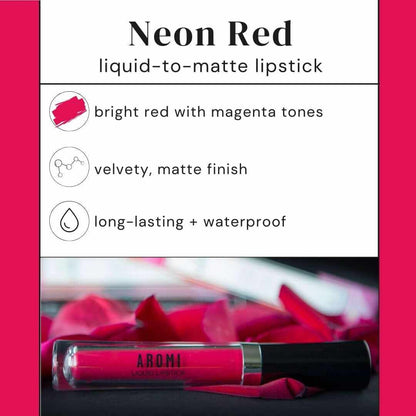 Magenta Red Matte Liquid Lipstick | Long-Lasting, Bright Lip Color for Women, Vegan, Waterproof, Gluten Free (Neon Red)