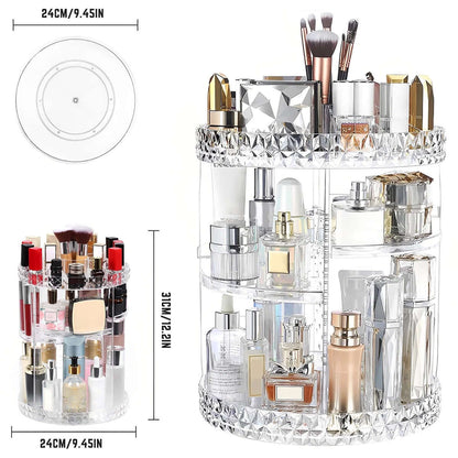 3 Tiers Rotating Makeup Organizer with Compartment 360° Spinning Makeup Stand Reusable Spinning Storage Display Case Clear