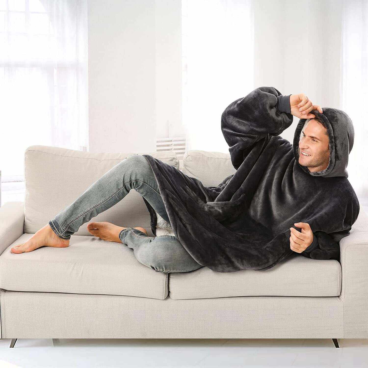 Wearable Blanket Hoodie, Oversized Sherpa Hooded Blanket Sweatshirt, Super Warm and Cozy Hoodie Blanket for Women Men Adults