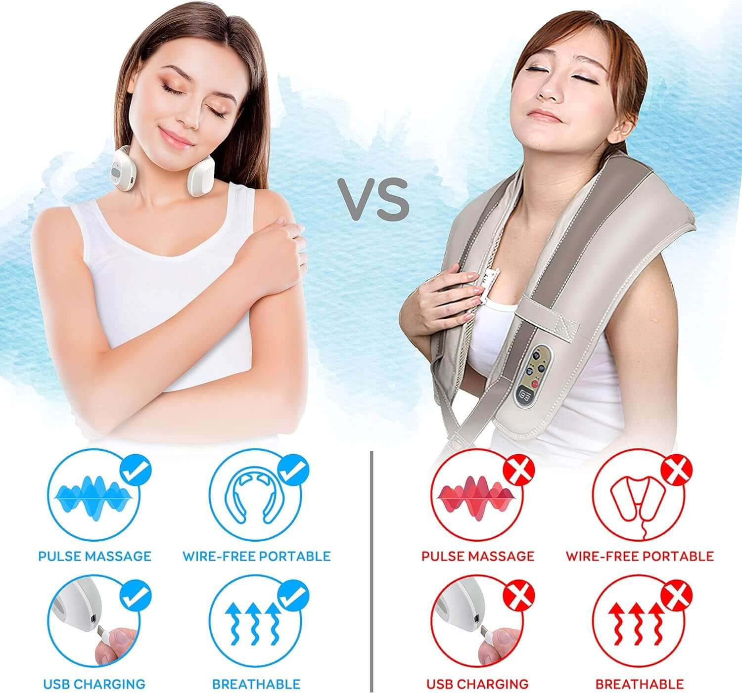 Smart Neck Massager with Heat - Cordless Rechargeable Trigger Point Deep Tissue Portable Neck Massager W/ Heat Vibration, for Men &amp; Women -  SLNKMSG120, White