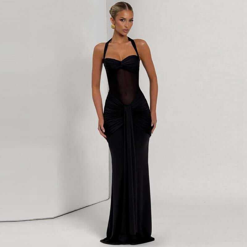 Chest Twist Halter Tie Mermaid Maxi Dress for Women&