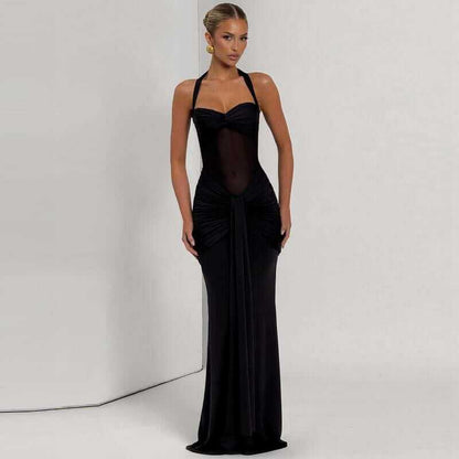 Chest Twist Halter Tie Mermaid Maxi Dress for Women&