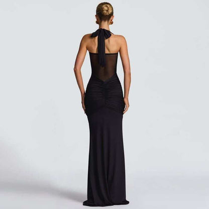 Chest Twist Halter Tie Mermaid Maxi Dress for Women&