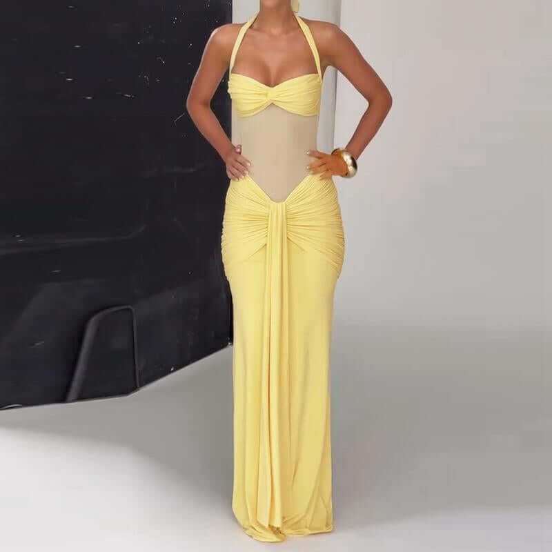 Chest Twist Halter Tie Mermaid Maxi Dress for Women&