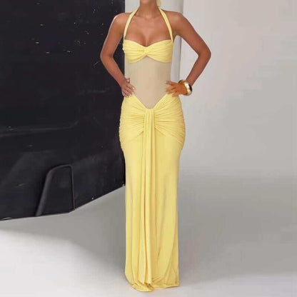 Chest Twist Halter Tie Mermaid Maxi Dress for Women&