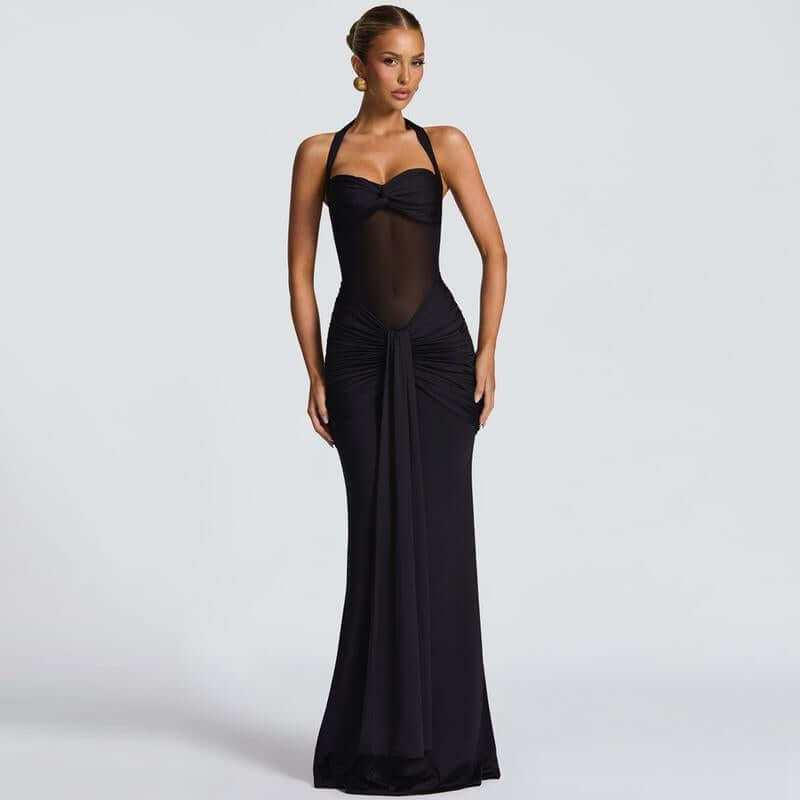 Chest Twist Halter Tie Mermaid Maxi Dress for Women&