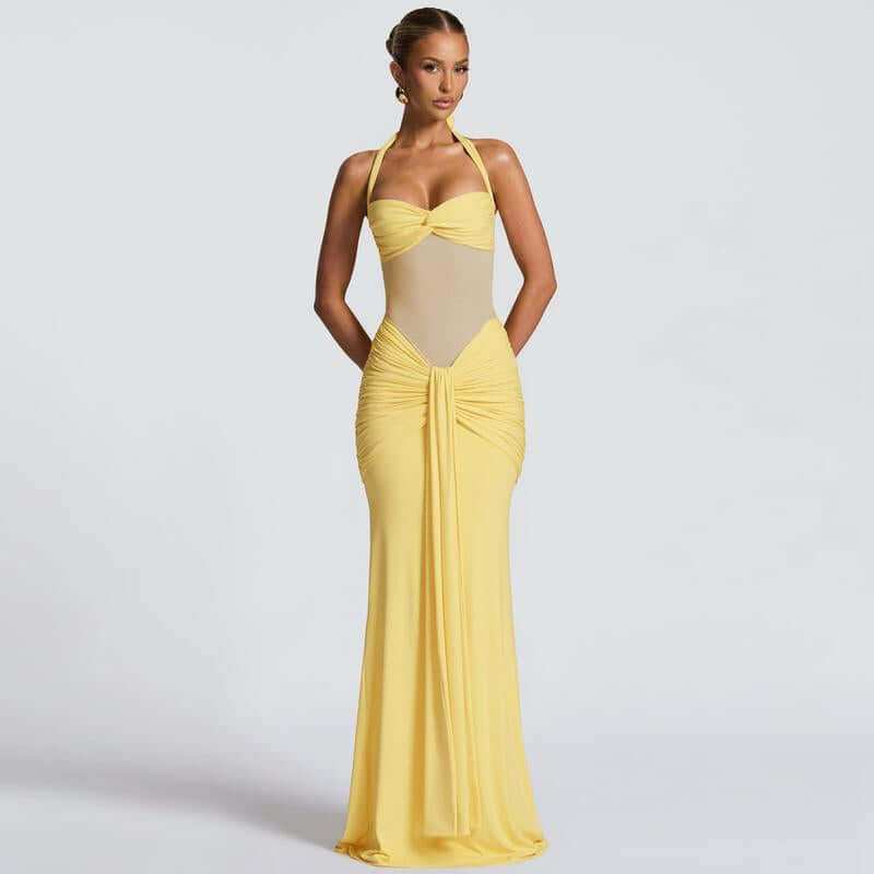 Chest Twist Halter Tie Mermaid Maxi Dress for Women&