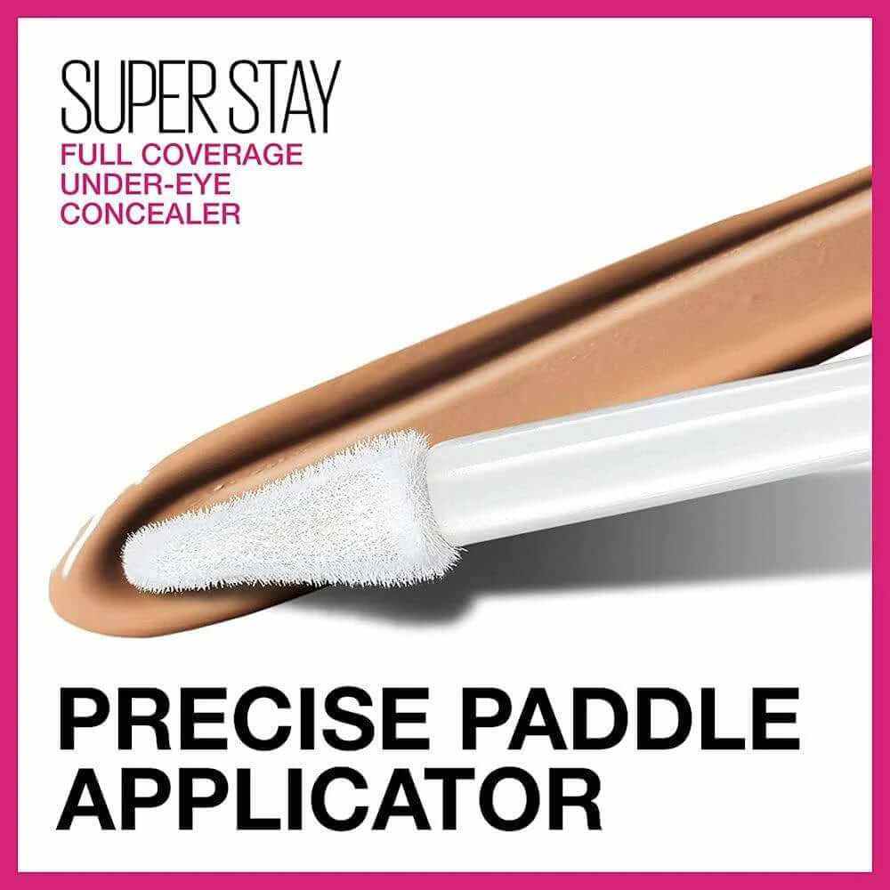 Maybelline New York Super Stay Super Stay Full Coverage, Brightening, Long Lasting, Under-Eye Concealer Liquid Makeup for up to 24H Wear, with Paddle Applicator, 30 Honey, 0.23 Fl. Oz.