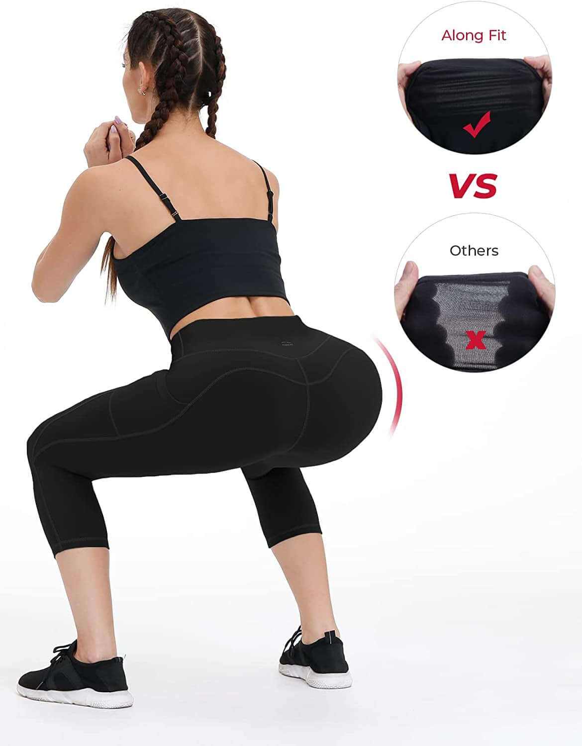 Women’s Anti-Nail Leggings high-waisted black workout pants with side pockets and tummy control