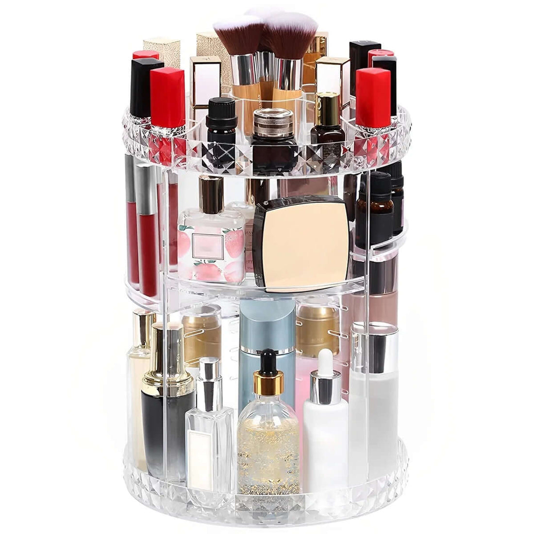 3 Tiers Rotating Makeup Organizer with Compartment 360° Spinning Makeup Stand Reusable Spinning Storage Display Case Clear