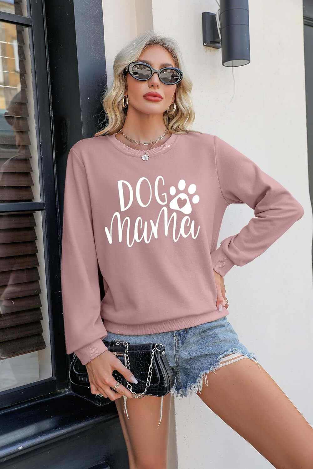 Women's Dog Mom Sweatshirt - Graphic Pullover with Cute Paw Design for Puppy Lovers, Casual Long Sleeve Tee Tops