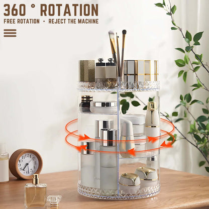 3 Tiers Rotating Makeup Organizer with Compartment 360° Spinning Makeup Stand Reusable Spinning Storage Display Case Clear