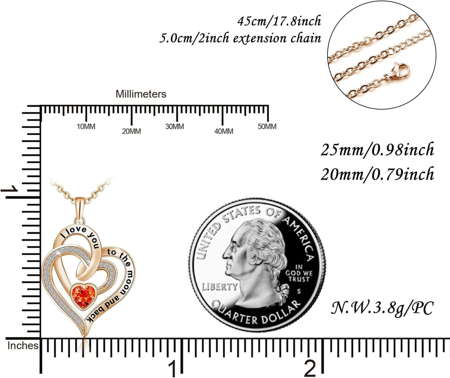 Heart Necklace for Women 925 Sterling Sliver Birthstone Heart Jewelry I Love You to the Moon and Back Necklaces for Mother Girlfriend Wife with Jewelry Gift Box