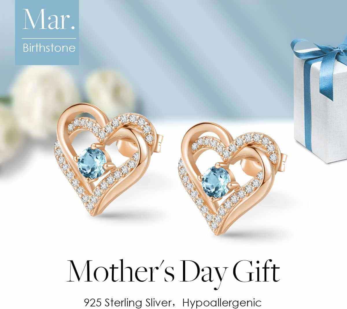 Forever Love Heart Stud Earrings for Women, 925 Sterling Silver Birthstone Heart Stud Earrings Mother&