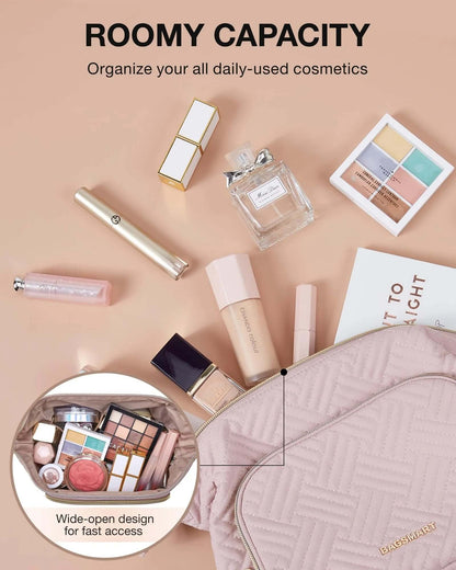 Makeup Bag Cosmetic Pouch, Large Capacity Toiletry Bag Travel Organizer Case for Lipsticks Electonic Accessories, Waterproof Portable, Multifunction, Pink