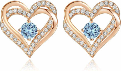 Forever Love Heart Stud Earrings for Women, 925 Sterling Silver Birthstone Heart Stud Earrings Mother&