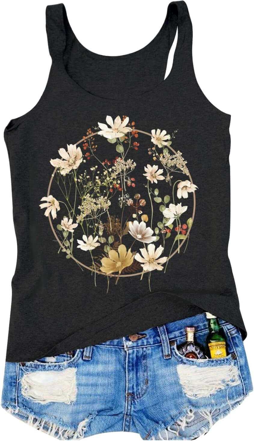 Country Concert Tank Tops Women Vintage Sunshine Racerback Tank Tops Summer Casual Classic-Fit Sleeveless T Shirt Cami