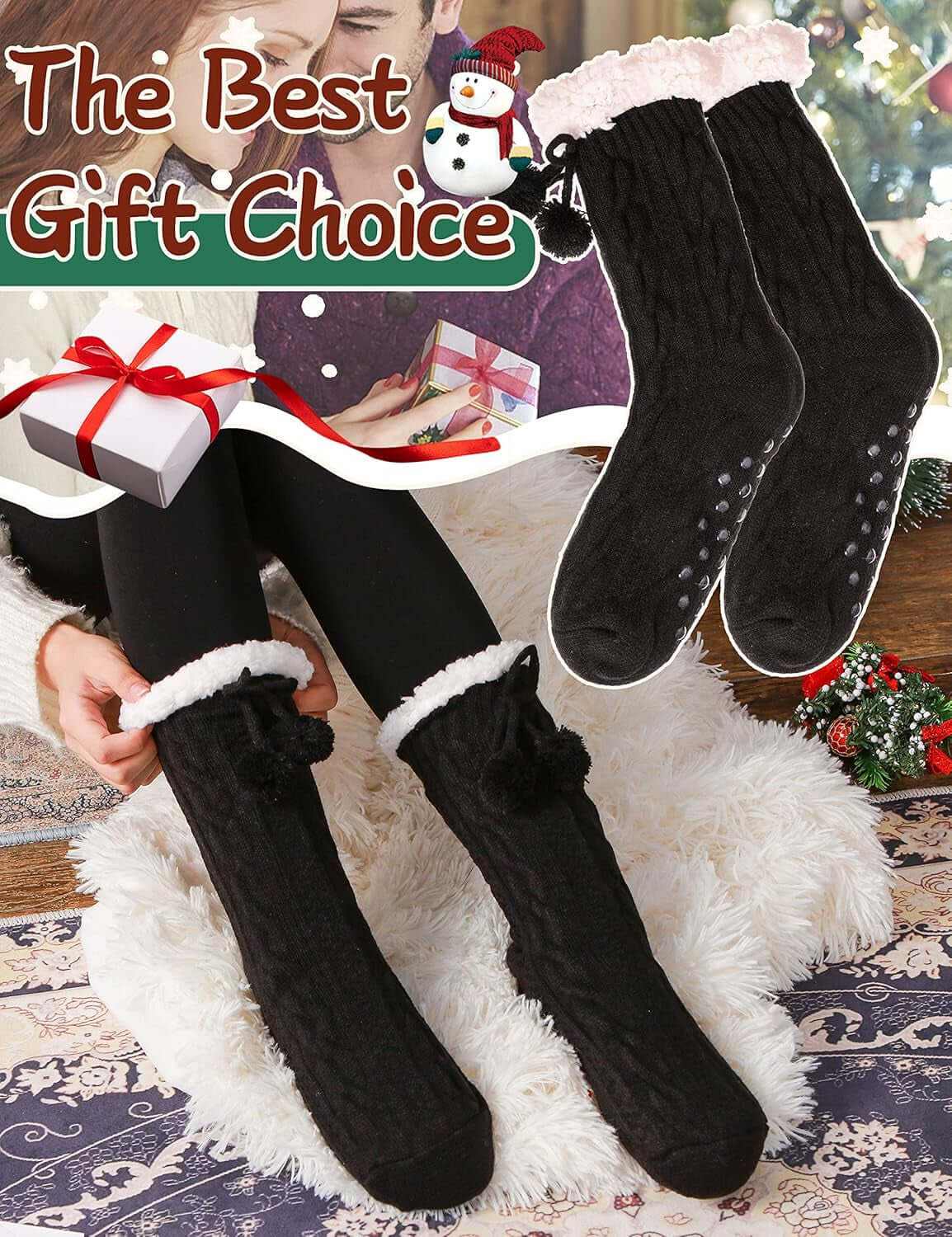 Slipper Fuzzy Socks for Women Fluffy Cozy Cabin Winter Warm Soft Fleece Comfy Thick Socks with Grips
